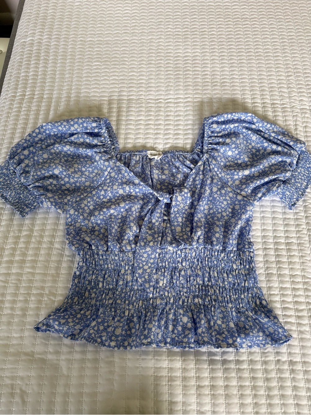 Sienna Sky Blue Floral Smocked Puff-Sleeve Top